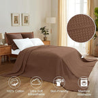 PHF Pre-Washed Cotton Waffle Weave Family Blanket,Oversized King Size 120"x 120"-Snag Proof Lightweight Breathable, 10'x 10' Huge Extra Large Big-Elegant Aesthetic Home Decoration Gift,Cappuccino