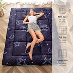 MAXYOYO Japanese Moon and Star Full Size Futon Mattress, Blue, Plush, 54"W x 80"L x 4"H, Foldable, Breathable, Reinforced Support, Moon and Star Pattern, Bedroom, Floor, Guest Room, Tent, Teepee