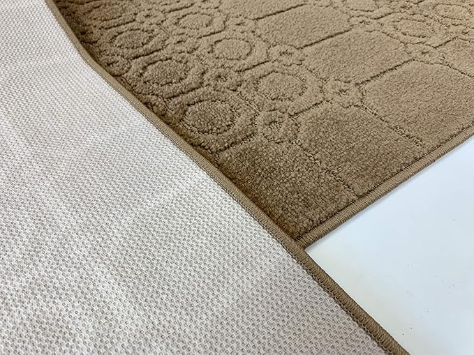 Custom Size Modern Abstract Floor Carpet Runner Rug for Hallways, Slip Resistant Latex Rubber Backed, 31 inch Wide X Customized Length, Art Gold Tan, 31 inch X 12 feet