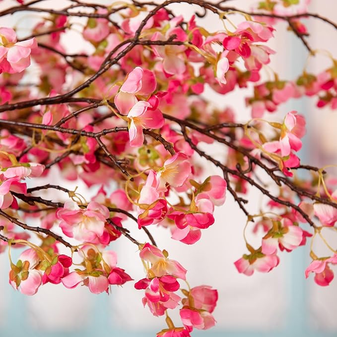 4 Pcs Artificial Cherry Blossom Flower Branches, Bulk Silk Faux Flowers Real Touch Bouquet for Home Wedding Party Centerpieces Spring Summer Decor, Vase Not Included(Deep Pink)