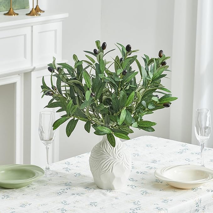 5 PCS 18 Inch Olive Tree Branches Greenery Stems Artificial Plants Faux Olive Branch for Vase Realistic Green Stem Home Decor Indoor