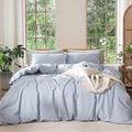 MooMee Bedding Duvet Cover Set 100% Washed Cotton Linen Like Textured Breathable Durable Soft Comfy (Heathered Cornflower Blue, Palatial King/Oversized King 120"x98")