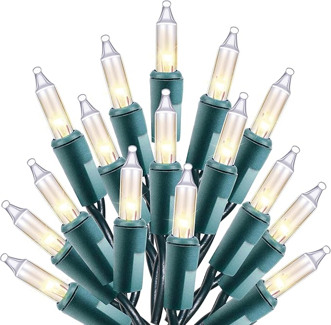 Holiday Essence Clear Christmas Lights Green Wire, 100 Incandescent Mini String Lights Set for Indoor Outdoor Holiday Lighting Decoration, Christmas Tree Lights, Static Flashing UL Certified