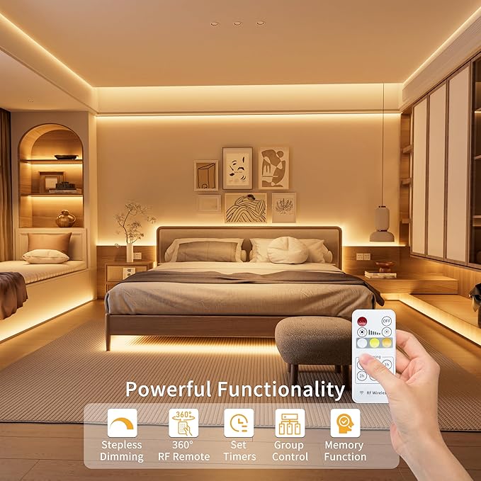 PAUTIX 5V USB CCT Tunable COB LED Strip Lights 6.56ft/2m,1280LEDs 1200lm 2700K-6500K Dimmable CRI85+ with RF Remote TV Backlight,Flexible Under Cabinet Tape Light for Bedroom,Kitchen,Home DIY Lighting