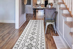 Custom Size Southwestern Style Runner Rug Mat for Wide Hallway Entryway Kitchen Laundry Room with Slip Resistant Latex Rubber Backing, Aztec Light Grey, 31 inch X 10 feet
