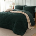 Bedsure Twin Comforter Set - 5 Pieces Reversible Emerald Green Bedding, Twin Size Bed Set for All Seasons, Bed in a Bag with Down Alternative Comforter, Sheets, Pillowcase & Sham