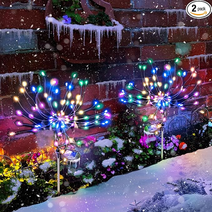 Anordsem Solar Lights Outdoor Decorative: Bendable Copper Wire with 120 LED Firework Beads - Waterproof DIY Colorful Fun Decorating Yard Garden Patio - Christmas Gifts for Homeowner Over 30