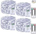 4 Pack 60LED Christmas Battery Operated Fairy Lights with Remote, 8 Modes String Lights with Timer, Dimmable, Memory Function, Waterproof Twinkle Lights for Outdoor Indoor Christmas Decor(Cool White)