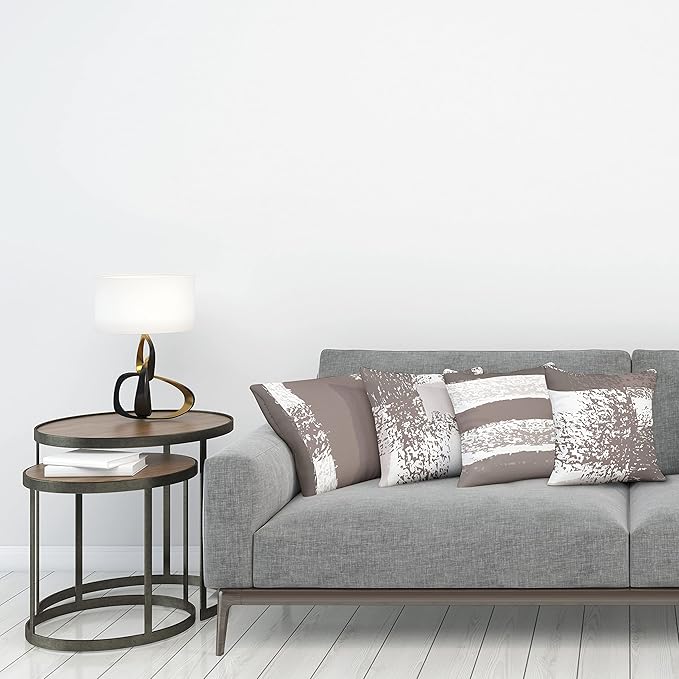 Ambesonne Grunge Throw Pillow Cushion Case Pack of 4, Abstract Design Simplistic Minimal Stripes Brushstrokes Contemporary, Modern Accent Double-Sided Digital Printing, 20", Taupe Grey and Dimgray