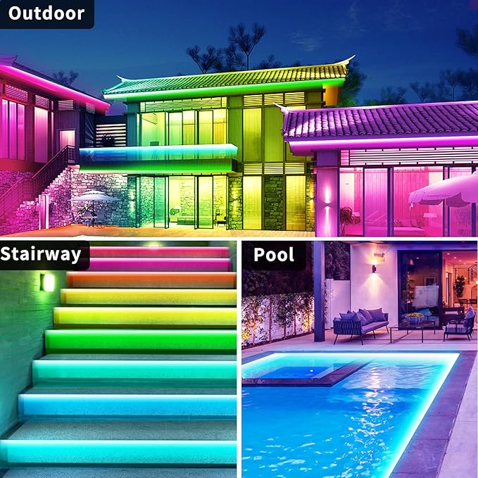 300 ft Outdoor LED Strip Lights Waterproof,IP68 Waterproof LED Light Strips with Remote,App Control Music Sync RGB Outdoor LED Rope Lights,LED Lights for Bedroom,Roof,Deck,（2 Rolls of 150ft）