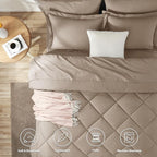 CozyLux Queen Comforter Set Khaki - Bed in a Bag Queen Size 7 Pieces, Luxury Soft Bed Set for All Seasons, Bedding Set with Down Alternative Comforter, Sheets, Pillowcases & Shams
