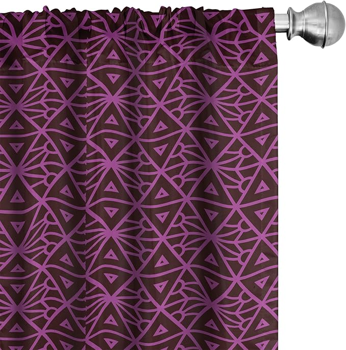 Ambesonne Lattice Window Curtains, Abstract Symmetric Pattern with Geometric Elements in Pink Color Shade, Lightweight Decor 2-Panel Set with Rod Pocket, Pair of - 28" x 84", Brown Magenta
