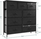 OLIXIS Dresser for Bedroom, 9 Storage Drawers, Wide Fabric Closet Chests Organizer Tower Furniture, TV Stand with Wooden Top Metal Frame for Clothes, Living Room, Hallway, Entryway, Black