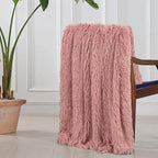 Tuddrom Decorative Extra Soft Faux Fur Blanket Twin Size 70" x 78",Solid Reversible Fuzzy Long Hair,Fluffy Cozy Plush Fleece Comfy Microfiber Blanket for Couch Sofa Bed,Peach Whip