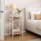 Hoctieon 2-Set 3 Tier End Table, Telephone Table Set of 2, Tall Side Table with Storage Set of 2, Small Nightstand for Small Spaces, Metal Frame, White