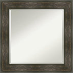 Amanti Art Brown Bathroom Mirror for Over Sink, 26x26 Rail Rustic Char Square Vanity Mirror, Medium Country Rustic Frame, Hangs Horizonally and Vertically, Bathroom Wall Decor, Beveled Edge