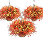 3 Set Artificial Fake Fall Hanging Flowers Plants Basket Outdoors Faux Hanging Baskets with Fall Flowers UV Resistant for Outside Yard Patio Garden Balcony Patio Porch Autumn Decor
