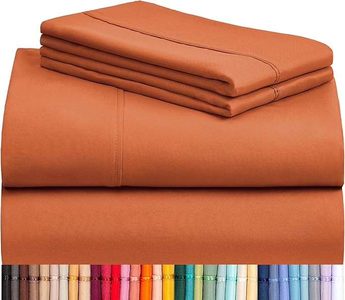 LuxClub 4 PC Queen Sheet Set, Deep Pockets Wrinkle Free Cooling Bed Sheets Hotel Bedding for Women, Men, Kids & Teens, Includes 1 Fitted Sheet, 1 Flat Sheet and 2 Pillowcases - Autumn Orange