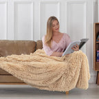 Tuddrom Decorative Extra Soft Faux Fur Throw Blanket 50"x60",Solid Reversible Fuzzy Lightweight Long Hair Shaggy Blanket,Fluffy Cozy Plush Fleece Comfy Microfiber Blanket for Couch Sofa Bed,Apricot