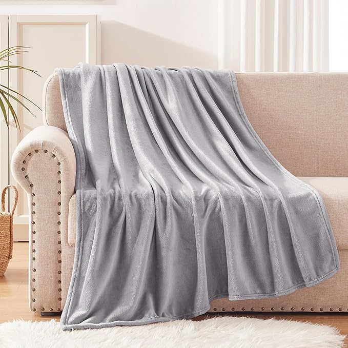 Exclusivo Mezcla Fleece Throw Blanket for Couch, Sofa, 300GSM Super Soft and Warm Blankets, Light Grey Throw All Season Use, Cozy, Plush, Lightweight, 50x60 Inches
