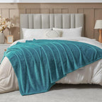 NEWCOSPLAY Super Soft Queen Blanket Dark Blue Premium Silky Flannel Fleece Leaves Pattern Lightweight Bed Blanket All Season Use (Dark Blue, Queen(90"x90"))