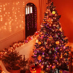 66Ft 200LED Orange and Purple Christmas Halloween Lights Plug in,Waterproof Halloween String Light,8 Modes Indoor Outdoor for Tree Party Bedroom Garden Decor (Clear Wire)
