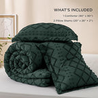 Bedsure Queen Comforter Set - Forest Green Comforter, Boho Tufted Shabby Chic Bedding for Kids, 3 Pieces Vintage Farmhouse Bed Set for All Seasons, Fluffy Soft Bedding with 2 Pillow Shams