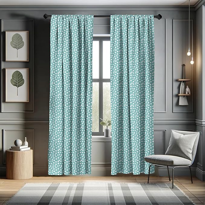 Ambesonne Turquoise Window Curtains, Retro Vintage 60s 50s Inspired Geometric Polka Dots Romantic Art Print, Lightweight Decor 2-Panel Set with Rod Pocket, Pair of - 28" x 84", White and Blue