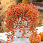 12 Pcs Artificial Hanging Mums Flowers Outdoor, Orange UV Resistant Fake Hanging Fall Plants for Outdoor Planter Patio Front Door Window Autumn Decoration (12, Orange)