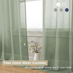 Aiyufeng Faux Sage Green Sheer Curtains 54 Inch Length 2 Panel Set, Fresh Farmhouse 54 Inch Long Sheer Linen Look Airy & Lightweight Elegant Window Treatments for Bedroom/Kitchen, 30Wx54L inch