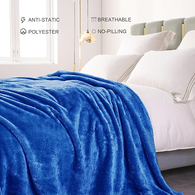 Exclusivo Mezcla Plush Fuzzy Fleece Bed Blanket Twin Size, Super Soft, Fluffy and Warm Blankets, Suitable for All Seasons (Cobalt Blue, 90x66 Inches)