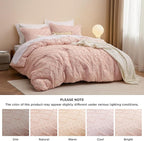 Bedsure Full Comforter Set - Coral Pink Comforter, Boho Tufted Shabby Chic Bedding for Kids, 3 Pieces Vintage Farmhouse Bed Set for All Seasons, Fluffy Soft Bedding with 2 Pillow Shams