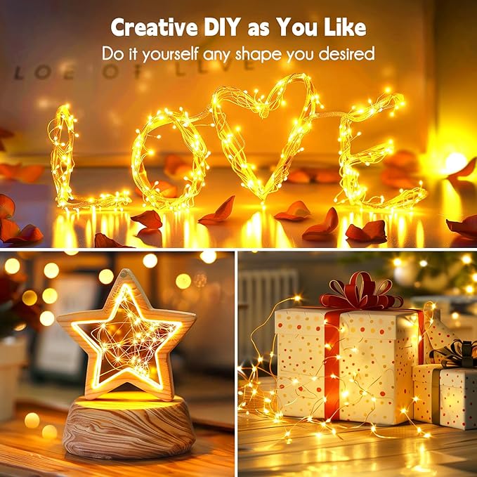 2Pack Fairy Lights Plug in, 33Ft 100 LEDs Waterproof Silver Wire Firefly Lights, Adaptor Included, Starry String Lights for Wedding Indoor Outdoor Christmas Patio Garden Decoration, Warm White