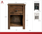 Ameriwood Home Farmington Country Style Nightstand with Barn Door Design, Concealed Drawer and Open Cubby, Textured Weathered Medium Brown Finish