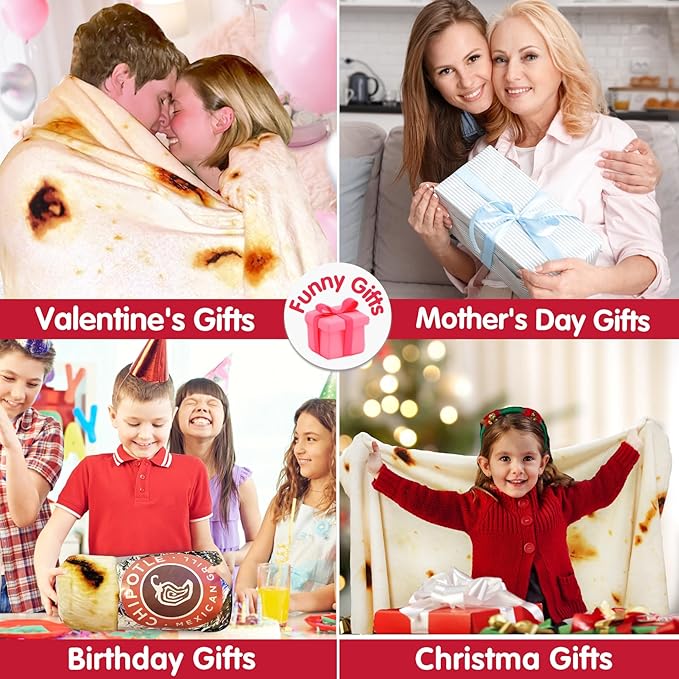 Jorbest Burrito Tortilla Throw Blanket Birthday Gifts for Women Men Teen Boys Girls, Novelty Tortilla Food Blanket Funny Gifts for Adult Kids, 285 GSM Soft Flannel Taco Blanket (Beige, 80 inches)