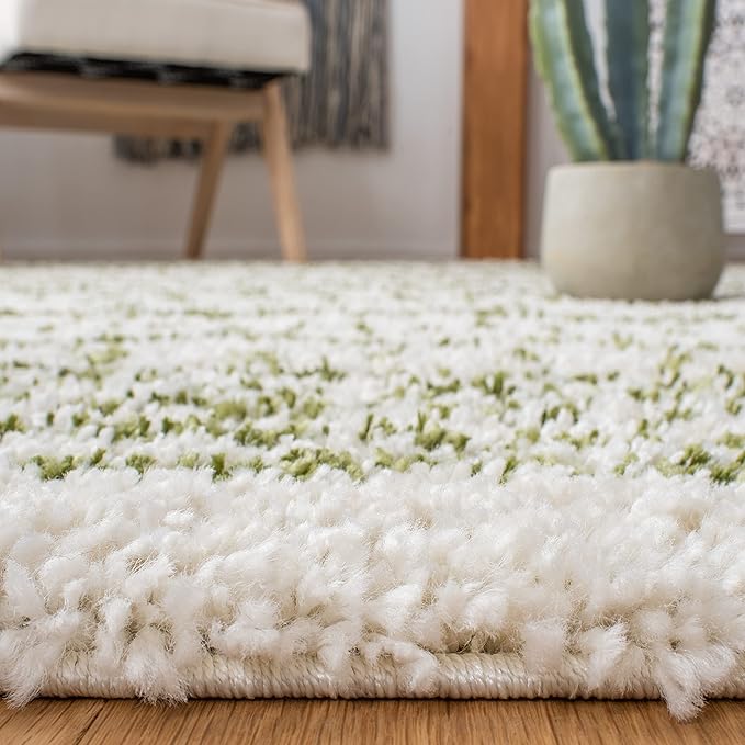 SAFAVIEH Arizona Shag Collection Area Rug - 9' x 12', Ivory & Green, Moroccan Design, Non-Shedding & Easy Care, 1.6-inch Thick Ideal for High Traffic Areas in Living Room, Bedroom (ASG741Y)