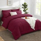 CozyLux Full Size Comforter Sets Burgundy, 7 Pieces Bed in a Bag, Red Comforter Full Size, All Season Bedding Sets with Stitch Quilted Comforter, Flat Sheet, Fitted Sheet, Pillowcases