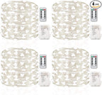 GDEALER 4 Pack Fairy Lights Christmas Decor 16.4 Ft 50 Led Battery Operated with Remote Waterproof 8 Modes Twinkle Firefly String Lights for Party Bedroom Wedding Decorations - White