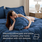 Bedsure California King Comforter Set Navy - Bed in a Bag Cal King Bedding Set 7 Pieces, GentleSoft™ Pintuck Bed Set Gift for Family, Pinch Pleat Navy Comforter with Sheets, Pillowcases & Shams