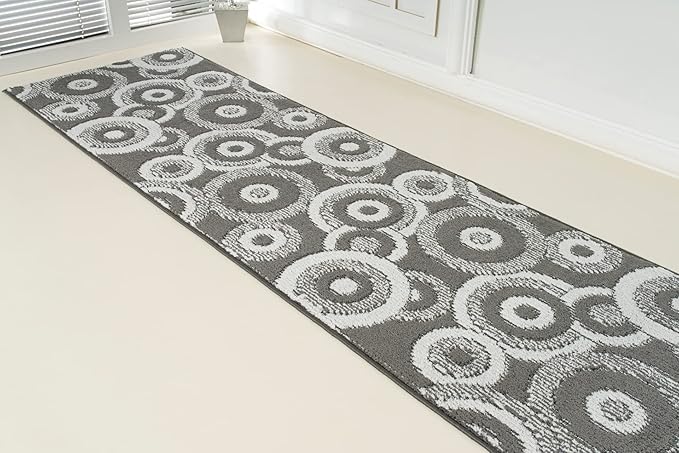 Custom Length Cut to Size Retro Modern Geometric Carpet Runner Rug for Hallways, Non Slip Rubber Backed, 31 inch Wide X Customized Length, Geo Grey, 31 inch X 17 feet