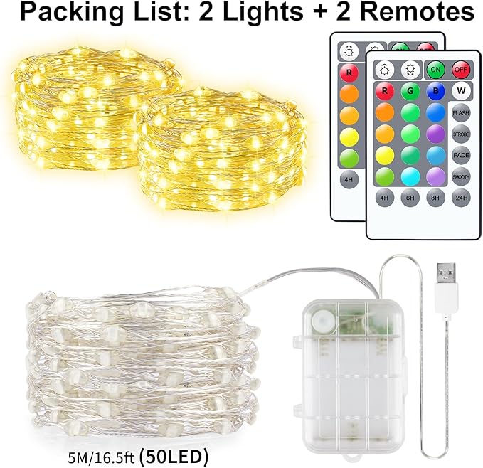 33ft 100LED Fairy Lights Battery Operated, 2 Pack 16.5ft 16 Color Changing String Lights with Remote Timer, RGB Waterproof Twinkle Lights for Indoor Outdoor Room Garden Yard Gift Party Christmas Decor