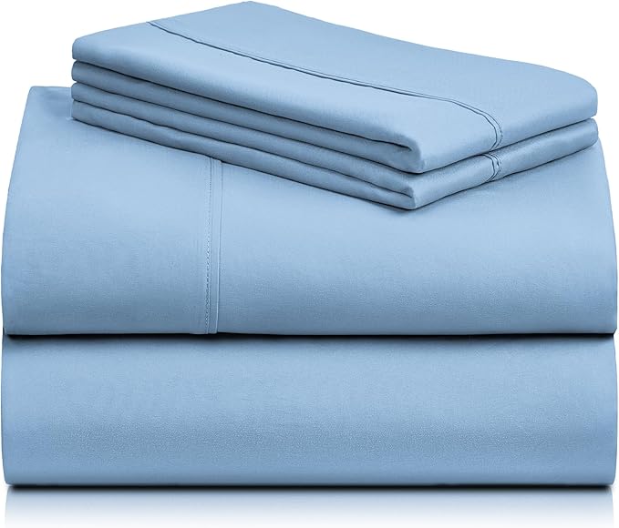 LuxClub 4 PC Full Sheet Set, Breathable Luxury Bed Sheets, Deep Pockets Wrinkle Free Cooling Bed Sheets Machine Washable Hotel Bedding Silky Soft - Sky Full