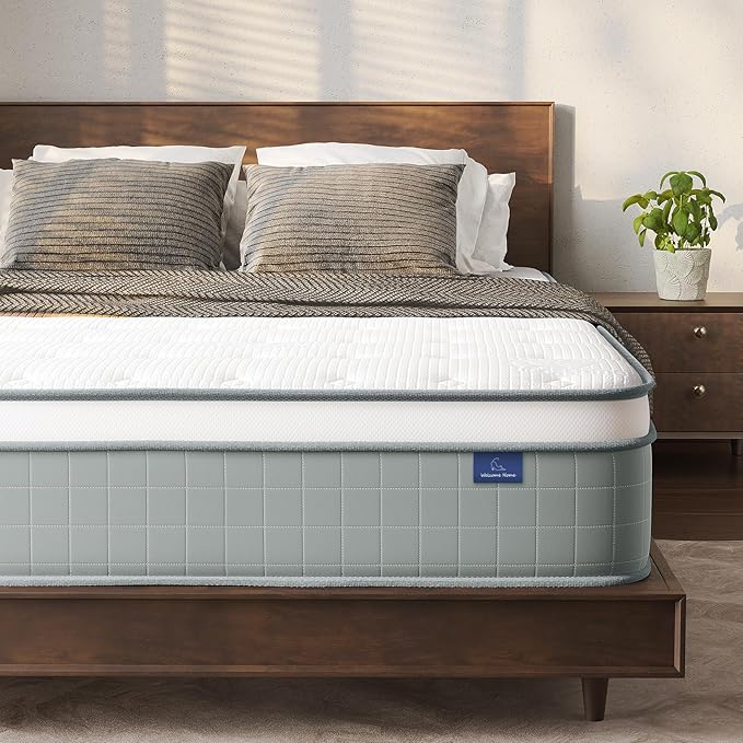 Vesgantti King Size Mattress, 10 inch Innerspring Hybrid Pocket Spring King Bed Mattress in a Box with Memory Foam & Knitted Fabric, Pressure Relief, Medium Firm, Grey