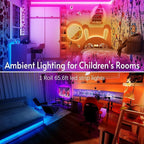 TJOY 65.6ft Kids Bluetooth LED Strip Lights, Music Sync Tape Lighting RGB Color Changing Lighting with Penguin Style Remote, APP Control, LED Lightis for Bedroom, Room DIY (APP+Remote+Mic)