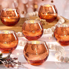 LAMORGIFT 24 Pcs Fall Tealight Candle Holders- Mercury Votive Candle Holders for Burnt OrangeTable Decorations, Terracotta Decor Glass Votives for Fall Party Boho Wedding Table Centerpieces