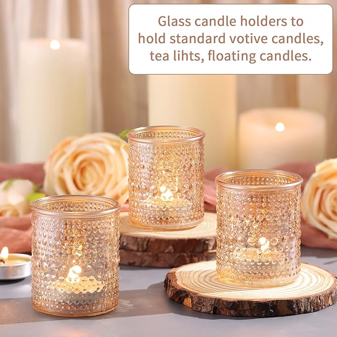 40Pcs Glass Votive Candle Holders, Gold Tea Light Candle Holders Vintage Tealight Candle Holder Bulk for Autumn, Thanksgiving Table Centerpieces, Christmas Decor (Gold)