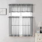 Aiyufeng Kirei Grey Sheer Kitchen Curtains 36 inch Length for Small Window, Faux Linen Textured Light Filtering Privacy Short Cafe Curtains for Living Room/Bedroom, 30Wx36L inch, Set of 2, Gray