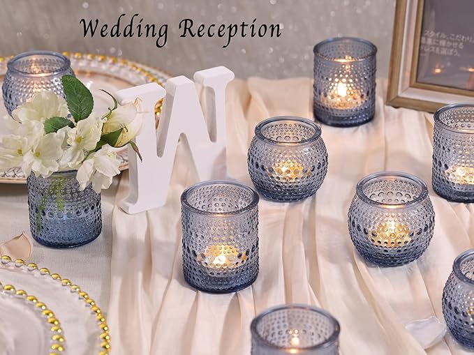 40 Pcs Assorted Blue Votive Candle Holders Bulk- Tea Light Candle Holder Glass for Wedding Bridal Shower Table Decor, Blue Candle Holders for Fall, Thanksgiving, Vintage Wedding Table Decor