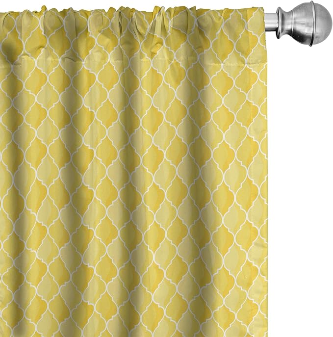 Ambesonne Yellow Window Curtains, Moroccan Trellis Pattern in Yellow Tones Vintage Eastern Pattern, Lightweight Decor 2-Panel Set with Rod Pocket, Pair of - 28" x 63", Mustard Yellow