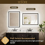 TETOTE 48x40 LED Bathroom Mirror with Lights Black Metal Frame Front & Back Light Vanity Mirror Baroque Antifog Stepless Dimmable White/Warm/Natural,CRI90+,Waterproof,Wall Mounted(Horizontal/Vertical)
